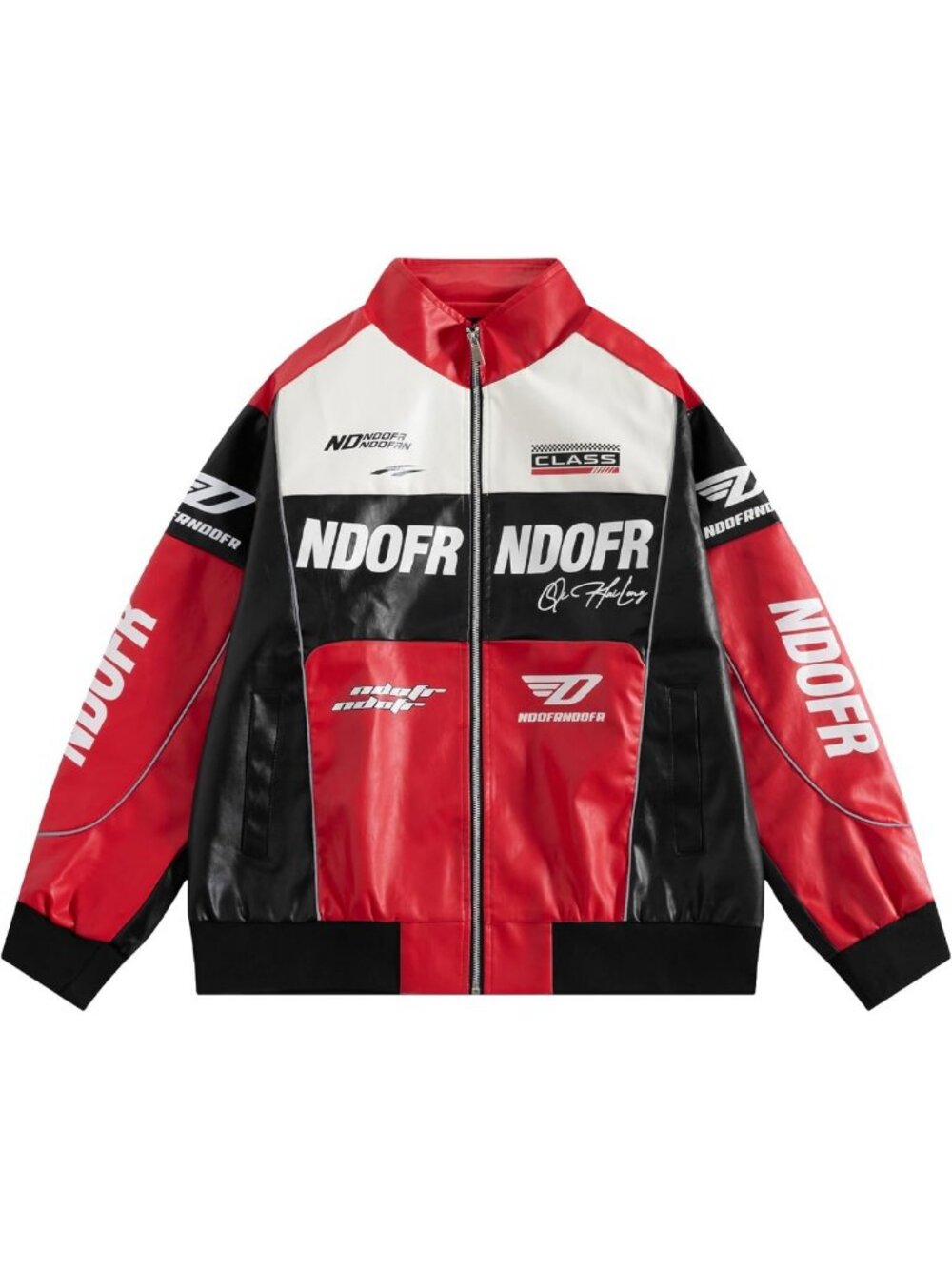 Oversized Faux Leather Zip-Up Bomber Jacket for Men | Racing Style Coat